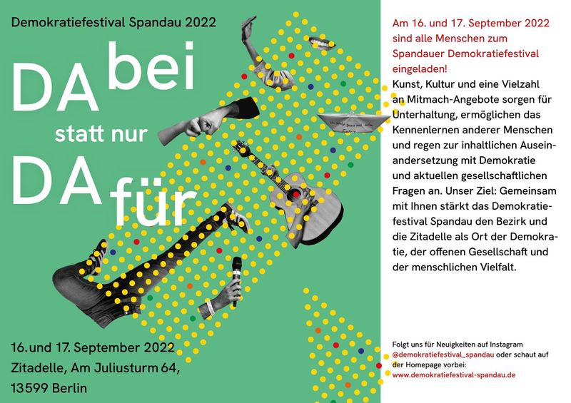 Demokratiefestival Spandau am 16. und 17.9.2022 auf der Zitadelle