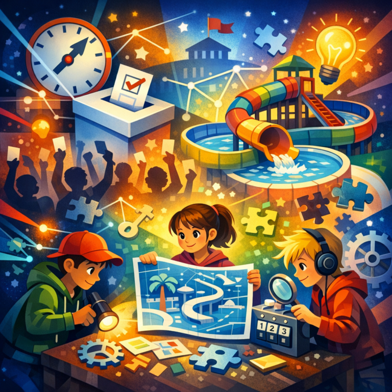 Escape-Game zu Mitbestimmung für Kinder (KI-Illu: www.salecker.info)